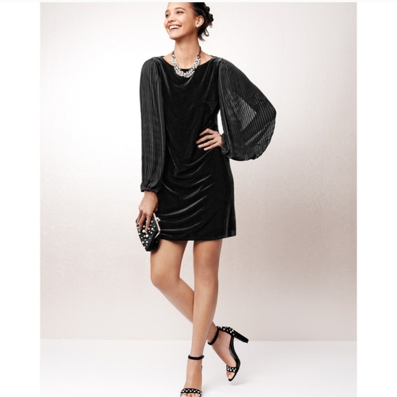 White House Black Market  Black Shiffon Sleeve Velvet Shift Dress - Picture 1 of 8